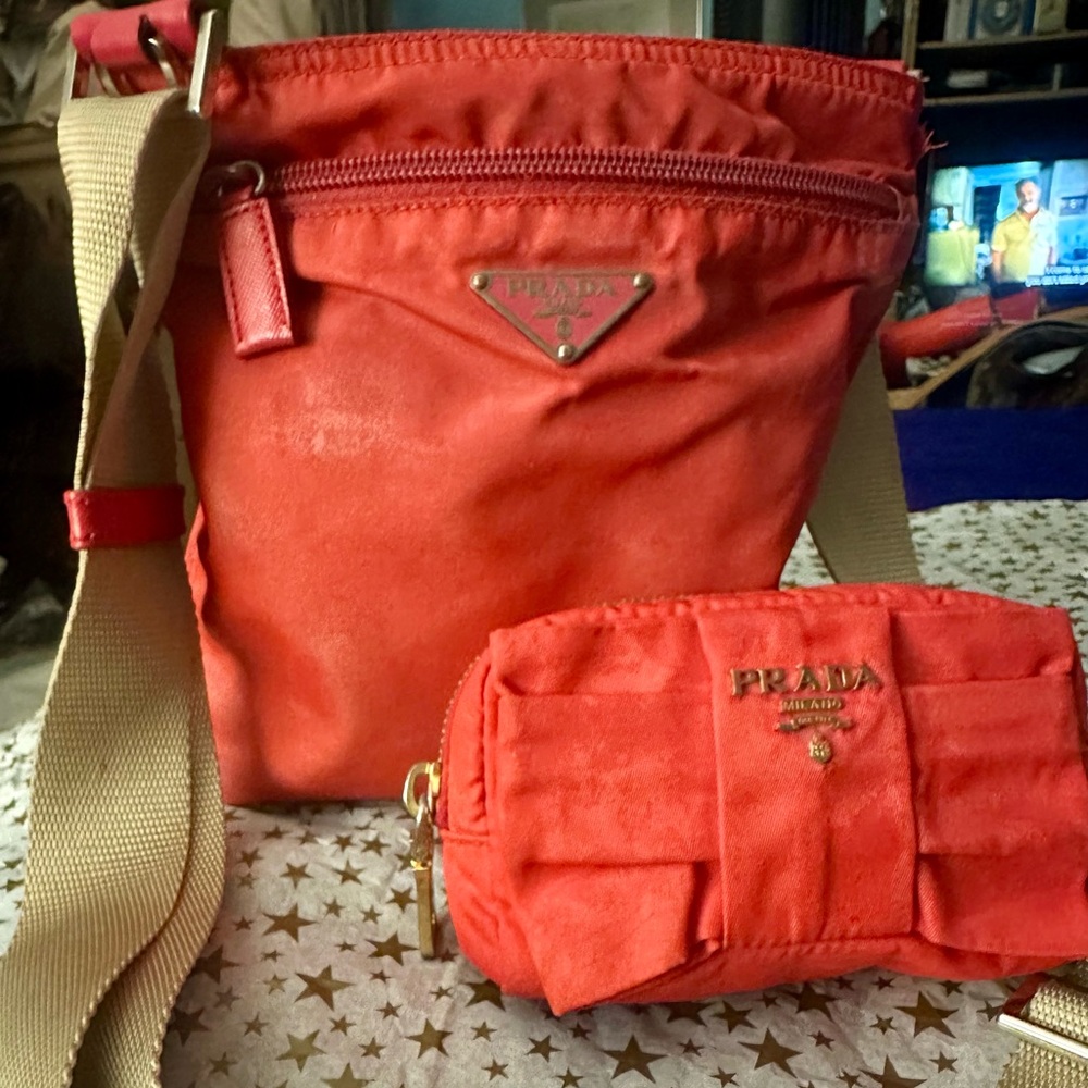 Authentic PRADA Nylon Hot Pink Vela Sport Flat Messenger or Crossbody Bag